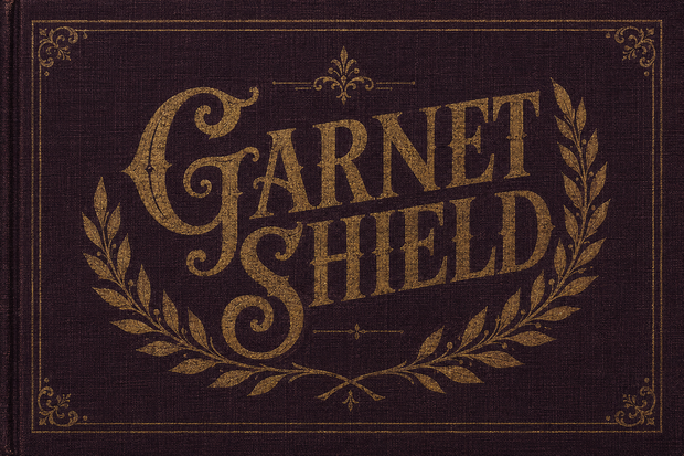 The Garnet Shield collection cover in burgundy and antique gold